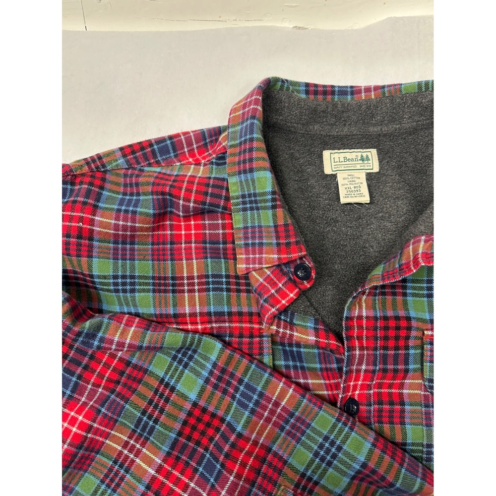 L.L. Bean Flannel Shirt XXL Mens‎ Fleece Lined Plaid Button Up Long Sleeve